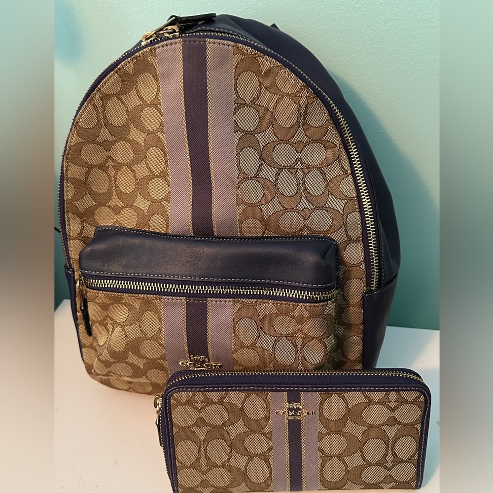 Coach Charlie Medium Signature Jacquard Backpack with Matching Wallet
